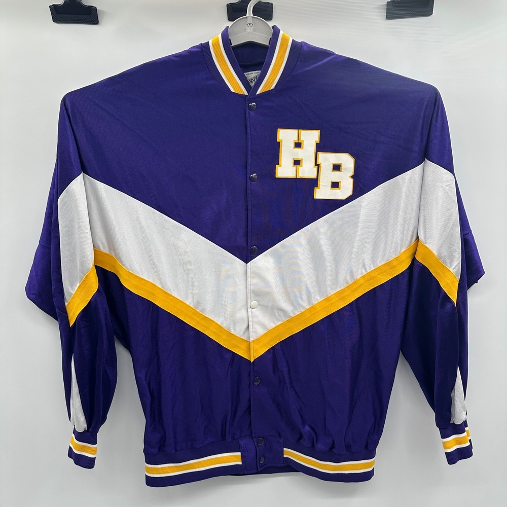 Powers VTG Mens Purple‎ Yellow HB Varsity Cheers Jacket Size 44 Large L USA Made